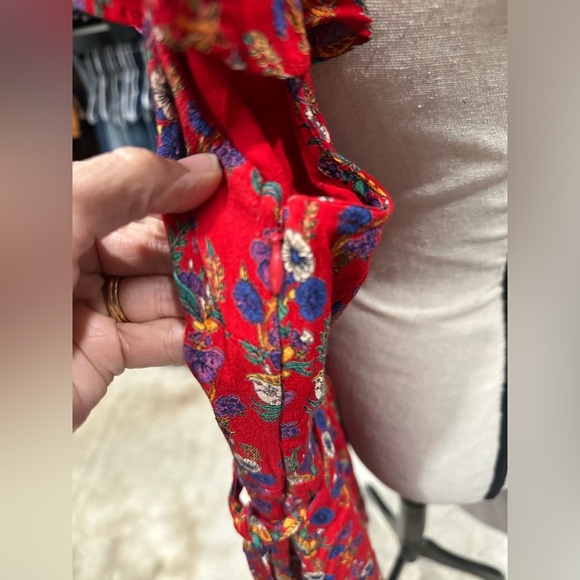 $150 Anthropologie Maeve Wrap Dress Red Floral Rosalia Ruffle Sleeveless Sz 0 - Picture 5 of 11